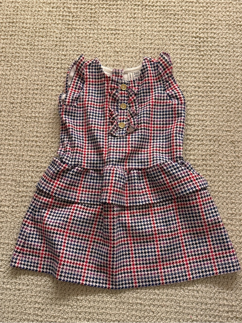 Janie and Jack Navy, Red, White Houndstooth Tiered Dress 18-24m